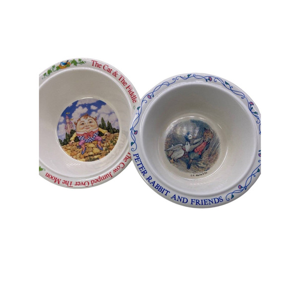Vintage 1976 Fraser Nursery Rhyme & Eden Peter Rabbit Melamine Bowls Set Of 2 - Picture 1 of 10
